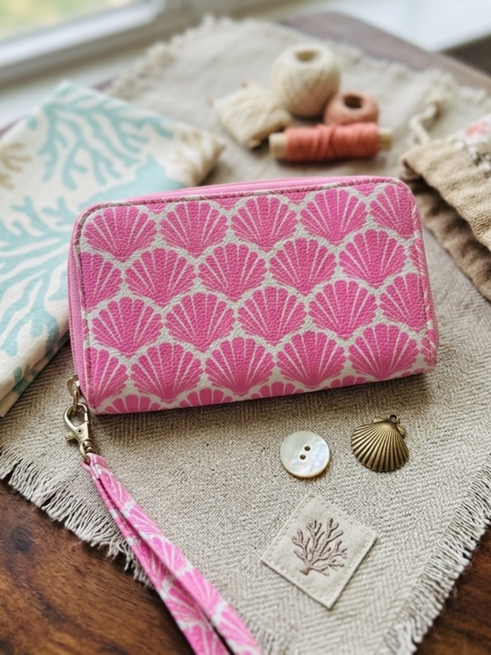 Pink Shell-Print Wristlet Wallet 🏝️